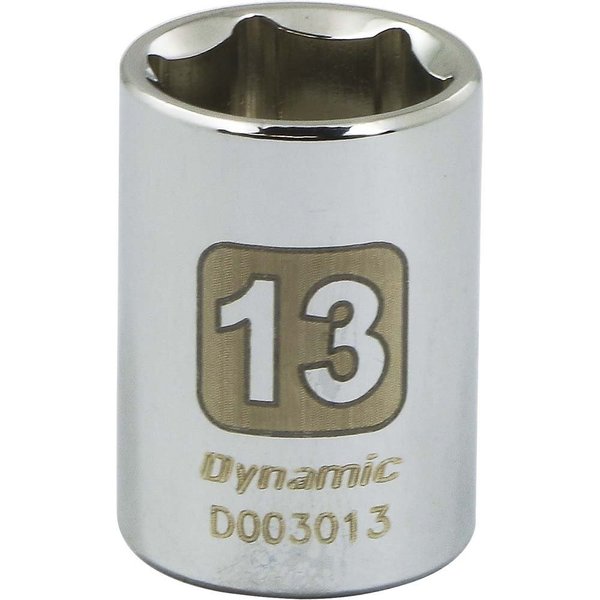 Dynamic Tools 1/4" Drive 6 Point Metric, 13mm Standard Length, Chrome Socket D003013